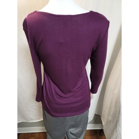 Cable & Gauge Purple 3/4 Sleeve V Neck Blouse Size S - Picture 4 of 8